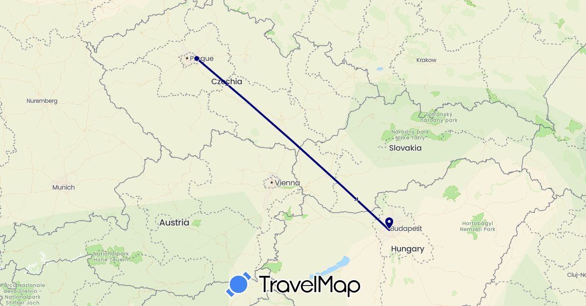 TravelMap itinerary: driving in Czech Republic, Hungary (Europe)
